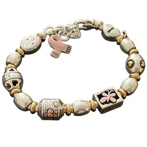 BRIGHTON 2008 "Power of Pink" Sister, Wife, Friend Silver Bead Bracelet …